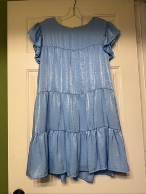 Altar'd State Girls' Shimmery Light Blue Tiered Dress